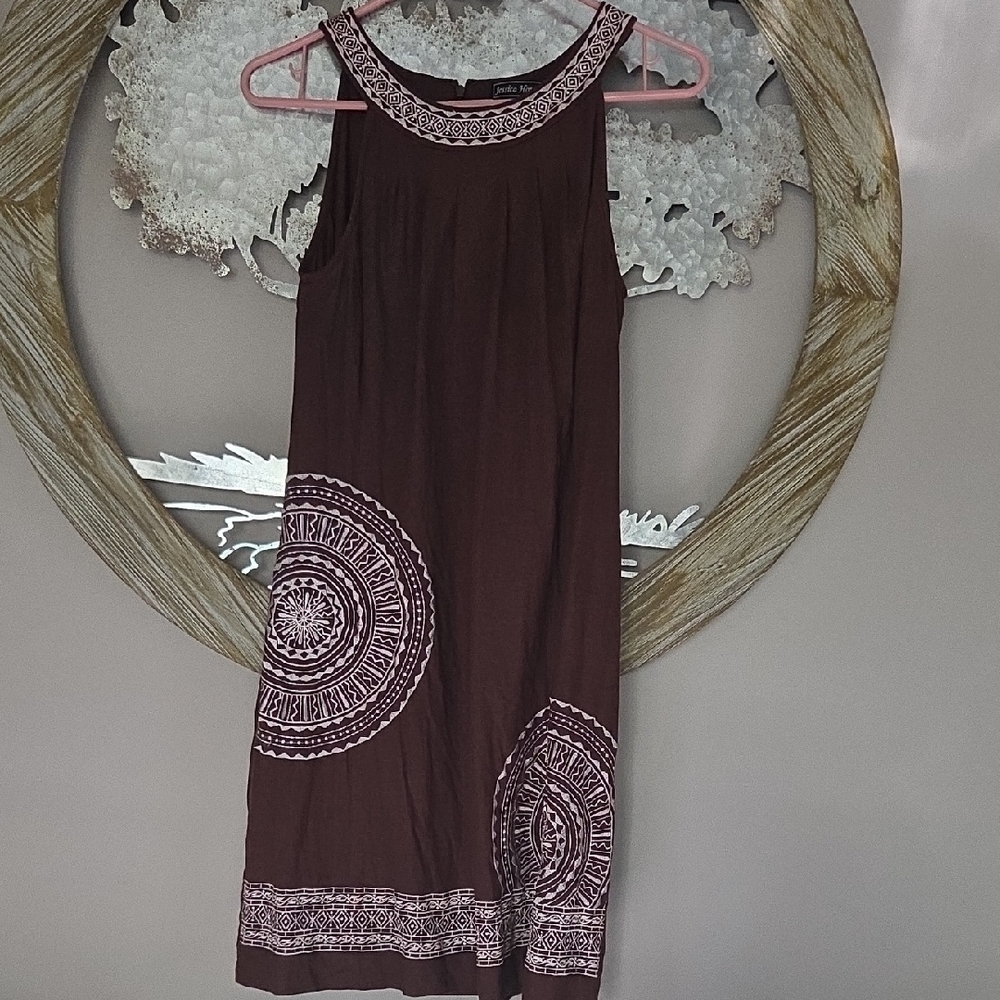 Jessica Howard Brown and White Halter Sundress